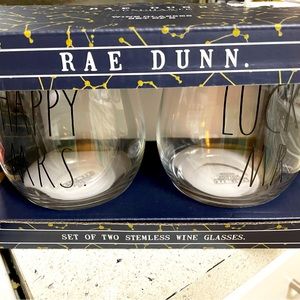 RAE DUNN WINE GLASSES LUCKY MR / HAPPY MRS